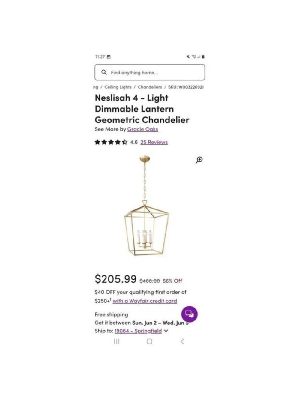 1 Gold Pendant Light